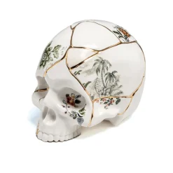 SELETTI Skulptur Kintsugi Skull, hvit, porselen, gull Online