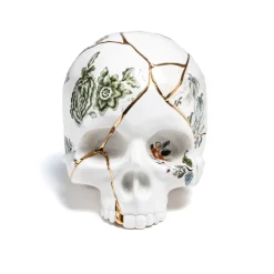 SELETTI Skulptur Kintsugi Skull, hvit, porselen, gull Online