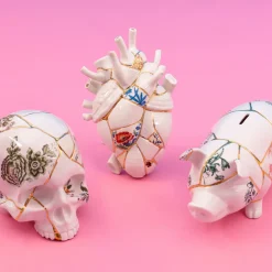 SELETTI Skulptur Kintsugi Skull, hvit, porselen, gull Online