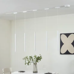 Lindby Skinne system 48V Lumaro, pendel, rørpære, 5 lyskilder, hvit, CCT