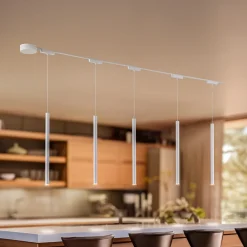 Lindby Skinne system 48V Lumaro, pendel, rørpære, 5 lyskilder, hvit, CCT