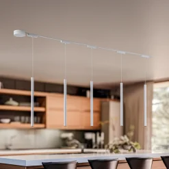 Lindby Skinne system 48V Lumaro, pendel, rørpære, 5 lyskilder, hvit, CCT