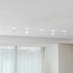 Lindby Skinnesystem 48 V Lumaro, spot, 5 lyskilder, hvit, Ø7cm, dimbar| Kontorbelysning|Skinnesystem