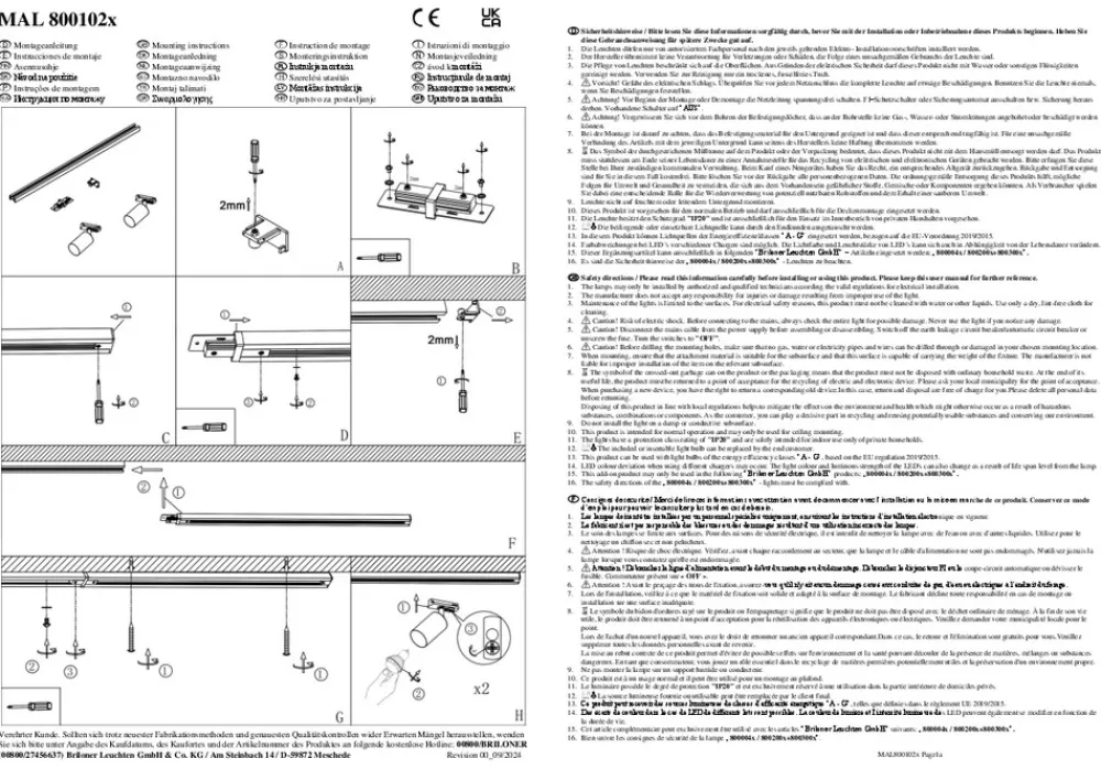 Briloner Skinnesystem RAIL 230 V svart 6 spots 2,25 m hjørnekontakt Clearance