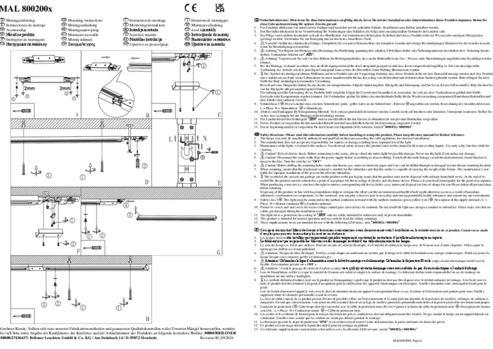 Briloner Skinnesystem RAIL 230 V svart 6 spots 2,25 m hjørnekontakt Clearance