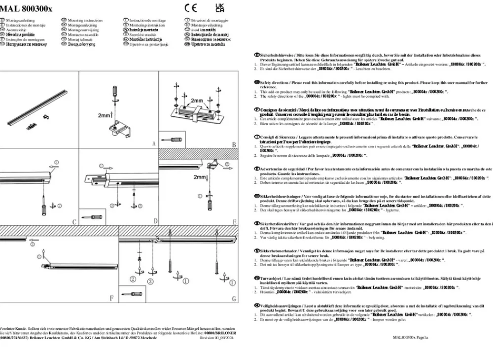 Briloner Skinnesystem RAIL 230 V svart 6 spots 2,25 m hjørnekontakt Clearance