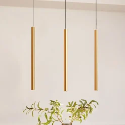Lindby Skinnesystem 48V Lumaro, pendel, rørpære, 3 lyskilder, gull, CCT| Skinnesystem