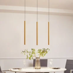 Lindby Skinnesystem 48V Lumaro, pendel, rørpære, 3 lyskilder, gull, CCT| Skinnesystem