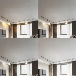 Lindby Skinnesystem 48V Lumaro, spots, 9 lyskilder, svart, 13 cm, dimbar Clearance