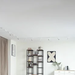 Lindby Skinnesystem 48V Lumaro, spots, 9 lyskilder, hvit, Ø4cm, 25cm, dimbar| Kontorbelysning|Skinnesystem