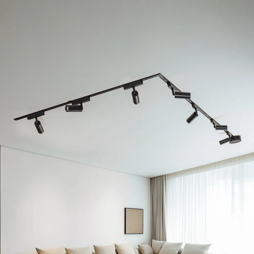 Lindby Skinnesystem 48V Lumaro, spots, 7 lyskilder, svart, Ø 4cm