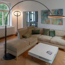 SLV LED-gulvlampe One Bow FL, svart, stål, høyde 232 cm| Led-Innendørs