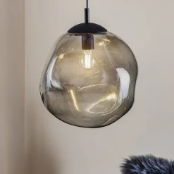 TK Lighting Sol pendellampe i glass, Ø 35 cm, svart/røykgrått| Pendellamper