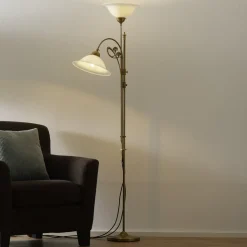 Berliner Messinglampen Stålampen Alwine av messing med to lys| Gulvlamper
