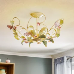 Luminex Taklampe BUTTERFLY, krem/grønn/rosa, stål, 5 lyskilder