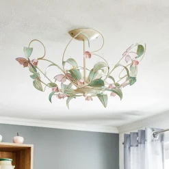 Luminex Taklampe BUTTERFLY, krem/grønn/rosa, stål, 5 lyskilder