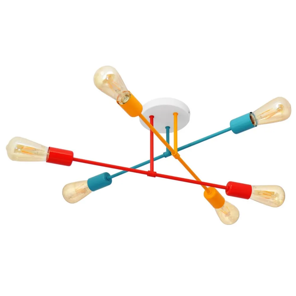 HELAM Taklampe Cambridge, 6 lyskilder oransje-rød-turkis| Taklamper