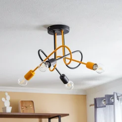 HELAM Taklampe Cambridge, 4 lyskilder, svart-oransje