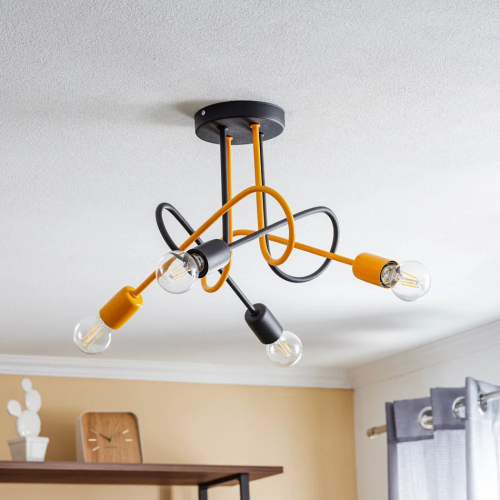 HELAM Taklampe Cambridge, 4 lyskilder, svart-oransje