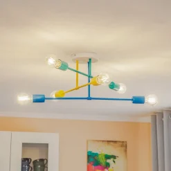 HELAM Taklampe Cambridge, 6 lyskilder gul-turkis-blå| Taklamper