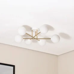 Euluna Taklampe Glassy, 6 lyskilder, hvit/gull/opal| Design- Og Hotellbelysning