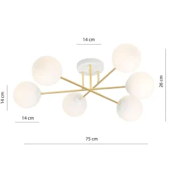 Euluna Taklampe Glassy, 6 lyskilder, hvit/gull/opal| Design- Og Hotellbelysning