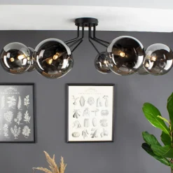 Eco-Light Taklampe Neptune svart, åtte røykglass-kuler Online