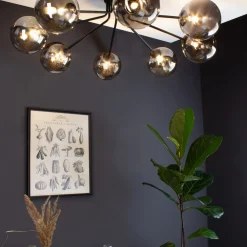 Eco-Light Taklampe Neptune svart, åtte røykglass-kuler Online