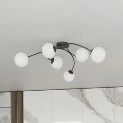 EMIBIG LIGHTING Taklampe Vibra, opal/svart, lengde 97 cm, glass, 6 lyskilder.| Taklamper