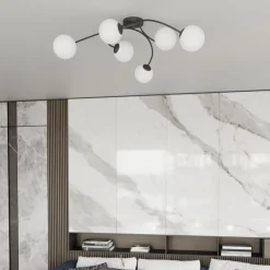 EMIBIG LIGHTING Taklampe Vibra, opal/svart, lengde 97 cm, glass, 6 lyskilder.| Taklamper