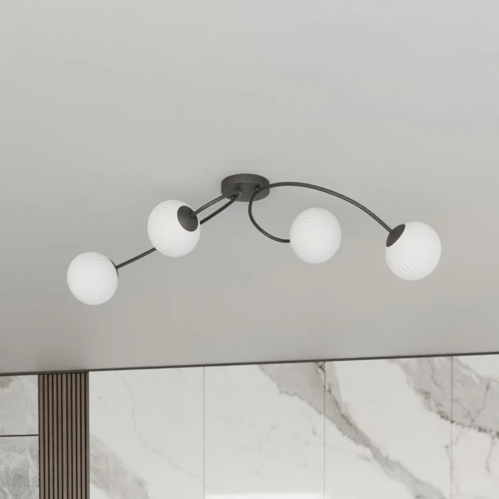 EMIBIG LIGHTING Taklampe Vibra, opal/svart, lengde 110 cm, glass, 4 lyskilder.| Taklamper