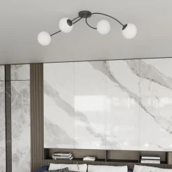 EMIBIG LIGHTING Taklampe Vibra, opal/svart, lengde 110 cm, glass, 4 lyskilder.| Taklamper