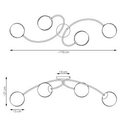 EMIBIG LIGHTING Taklampe Vibra, opal/svart, lengde 110 cm, glass, 4 lyskilder.| Taklamper