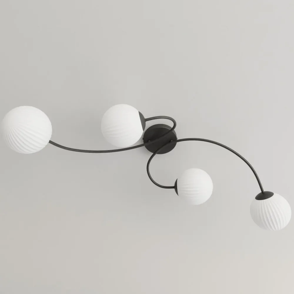 EMIBIG LIGHTING Taklampe Vibra, opal/svart, lengde 110 cm, glass, 4 lyskilder.| Taklamper