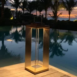 Les Jardins Teckinox LED-solcellelykt, teak/stål, 65,5 cm| Solcellelamper Med Sensor|Solcellelamper