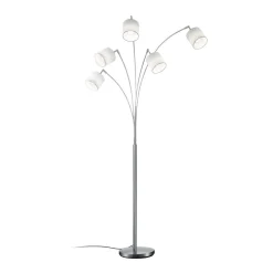 Reality Leuchten Tommy gulvlampe, nikkel/hvit, høyde 200 cm, 5-lys, stoff Hot