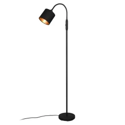 Reality Leuchten Tommy gulvlampe, svart/gull, høyde 130 cm, metall/stoff| Gulvlamper