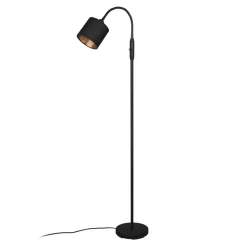Reality Leuchten Tommy gulvlampe, svart/gull, høyde 130 cm, metall/stoff| Gulvlamper