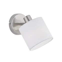 Reality Leuchten Tommy veggspotlight, nikkel/hvit, bredde 12 cm, metall/stoff