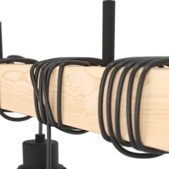 EGLO Townshend hengelampe, lengde 70 cm, svart/eik, 4 lyskilder.| Pendellamper