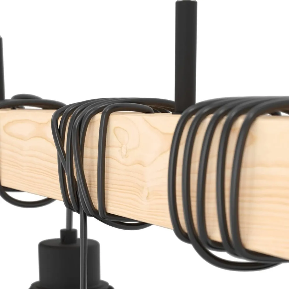 EGLO Townshend hengelampe, lengde 70 cm, svart/eik, 4 lyskilder.| Pendellamper