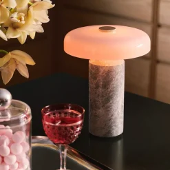 DESIGN BY US Trip LED oppladbar bordlampe, grå/rosa, marmor, glass, IP44| Dekorasjonsbelysning|Kommersiell Utebelysning