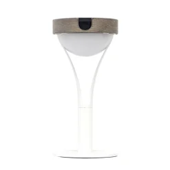 Les Jardins Tyble LED-solcellebordlampe, hvit/teak, 2700 K, 200 lm| Solcellelamper