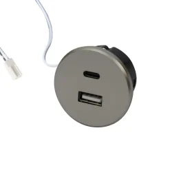 Hera USB-A stikkontakt + USB-C, stål, møbelinstallasjon, 24V inngang 20W| Elektromateriell|Tilbehør
