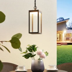 Lucande Utendørs LED-pendellampe Cube, glasskjerm, 26 cm Clearance