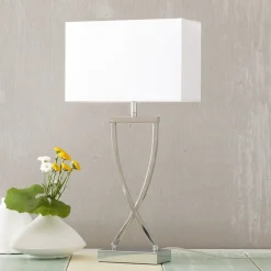 FISCHER & HONSEL Vakker tekstilbordlampe Anni krom og hvit| Bordlamper