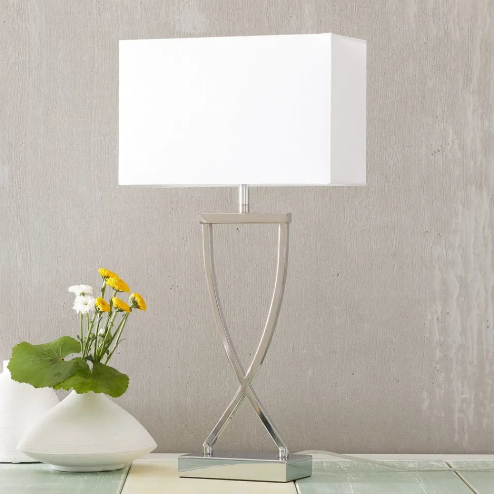 FISCHER & HONSEL Vakker tekstilbordlampe Anni krom og hvit| Bordlamper