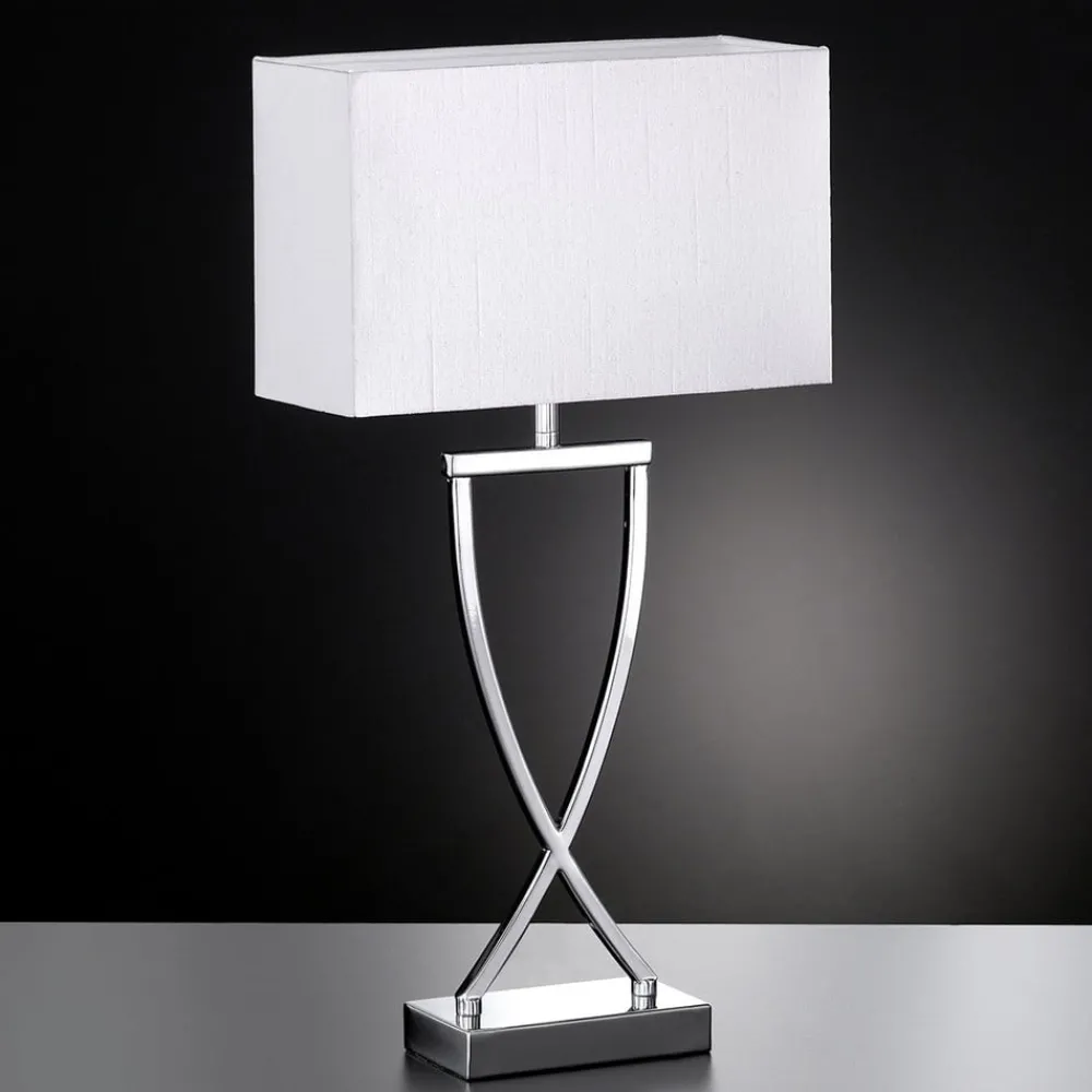 FISCHER & HONSEL Vakker tekstilbordlampe Anni krom og hvit| Bordlamper