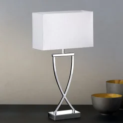 FISCHER & HONSEL Vakker tekstilbordlampe Anni krom og hvit| Bordlamper