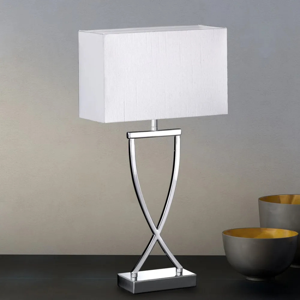 FISCHER & HONSEL Vakker tekstilbordlampe Anni krom og hvit| Bordlamper